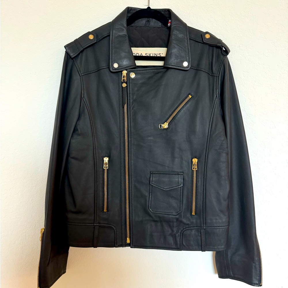 Boda Skins Classic Biker Leather Jacket Black. Men’s. XL